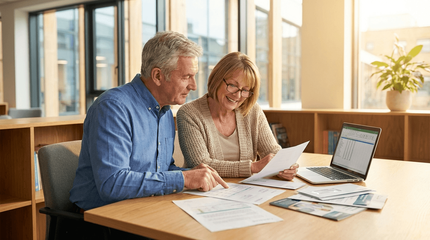 Couple reviewing their pension documents together